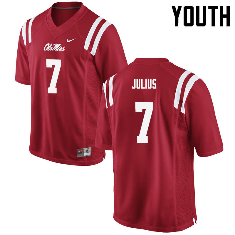 Jalen Julius Ole Miss Rebels NCAA Youth Red #7 Stitched Limited College Football Jersey YUA1458TF